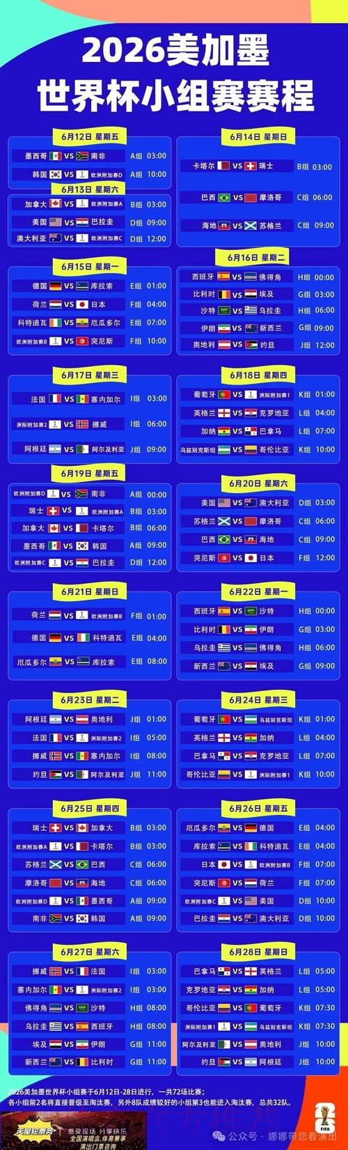2026世界杯每日赛程一览最新时间表查询入口 2026世界杯每日赛程一览最新时间表查询入口